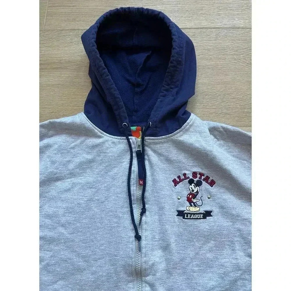 Vintage 90s Disney Mickey Mouse Unlimited All Star League Full Zip Hoodie Sz L - Picture 4 of 12